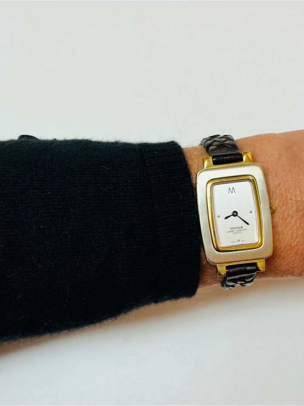 Vintage Mystique Midsized Women's Ultra Thin Retro Tank Watch Gold Brown Leather